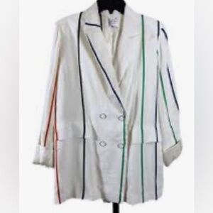Roseanna Paris White Rainbow Striped Blazer, Size 42
